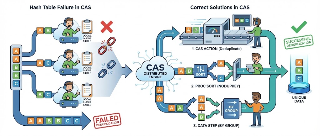 Deduplication of CAS tables: Why your Hash Tables fail and how to correct it