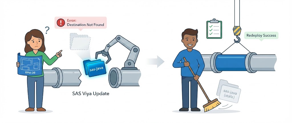 Résoudre l'erreur "Destination sas-java does not exist" lors d'une mise à jour