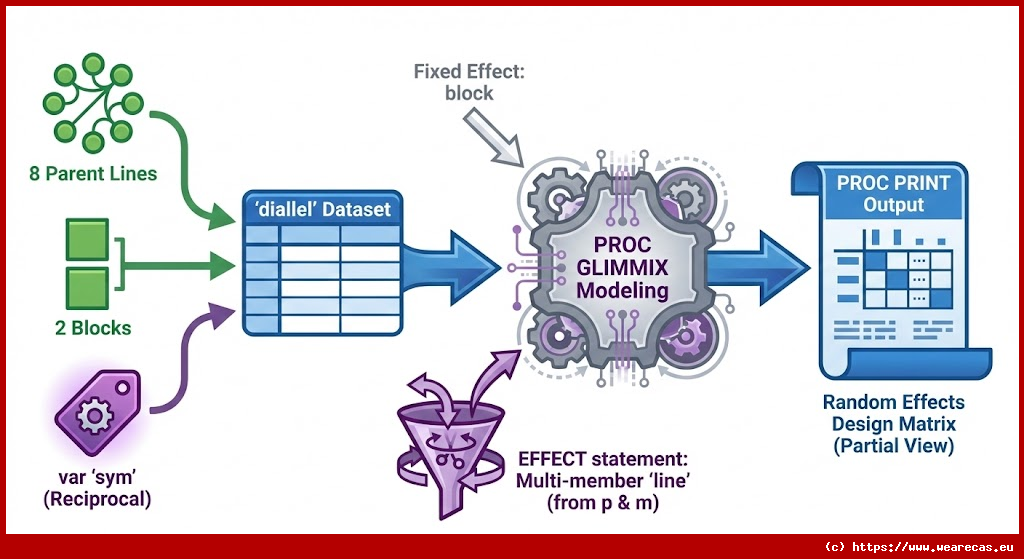 Analyse d'une expérience diallèle avec des effets aléatoires multi-membres