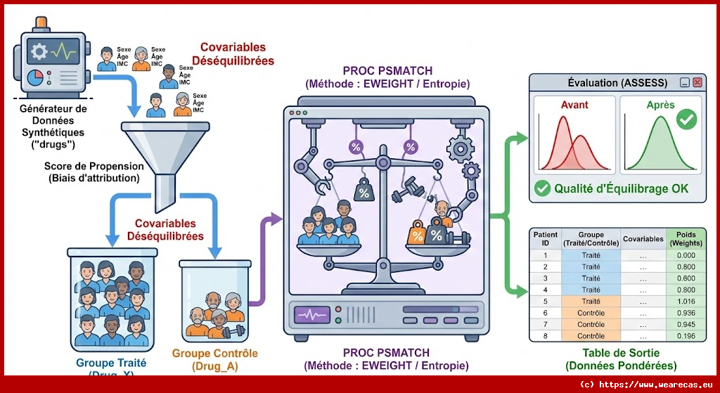 Calcul de poids d'équilibrage par entropie avec PROC PSMATCH