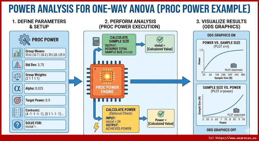 Exemple d'analyse de puissance pour ANOVA à un facteur (PROC POWER)